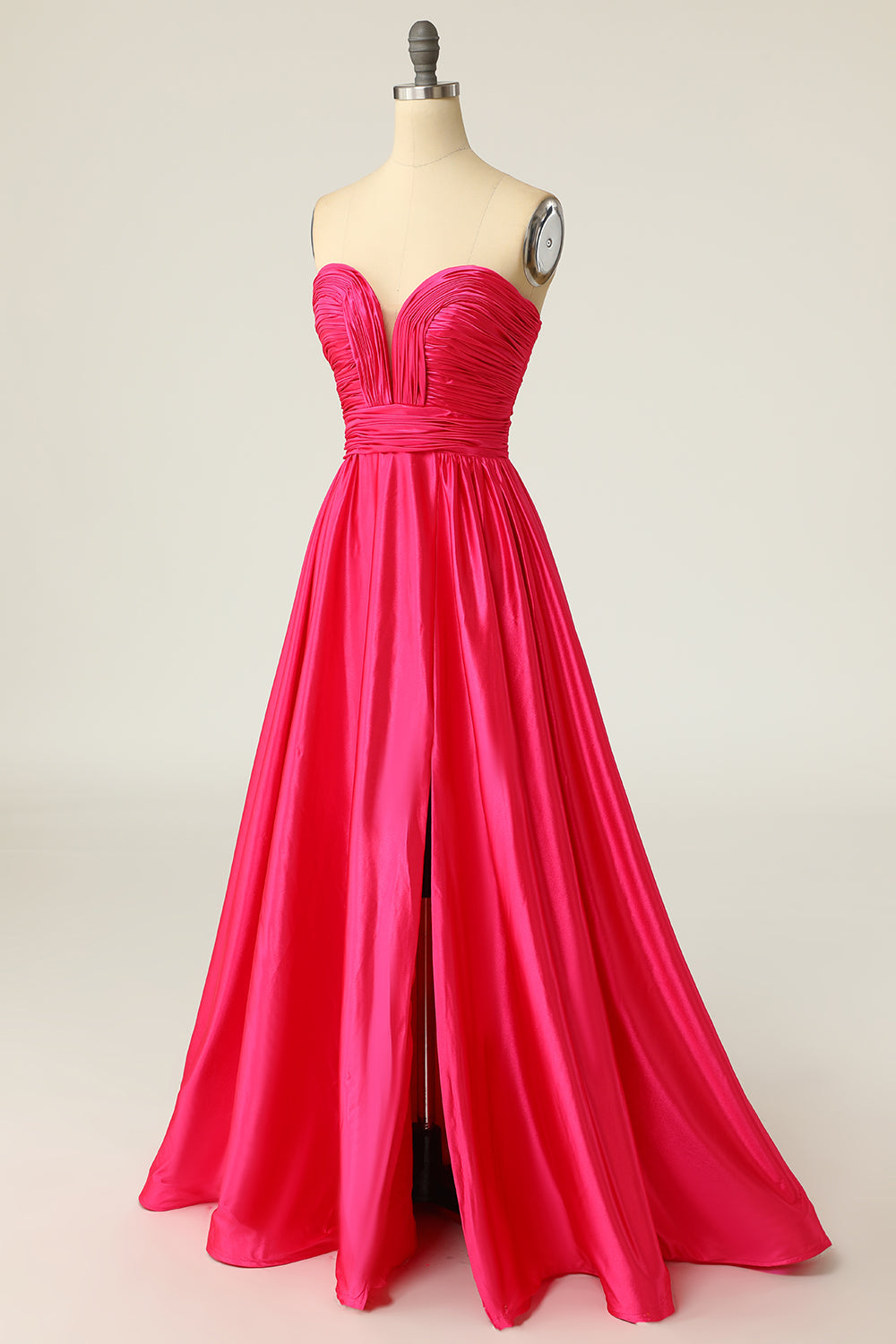 A Line Sweetheart Fuchsia Long Prom Dress with Ruched - Fashionpara