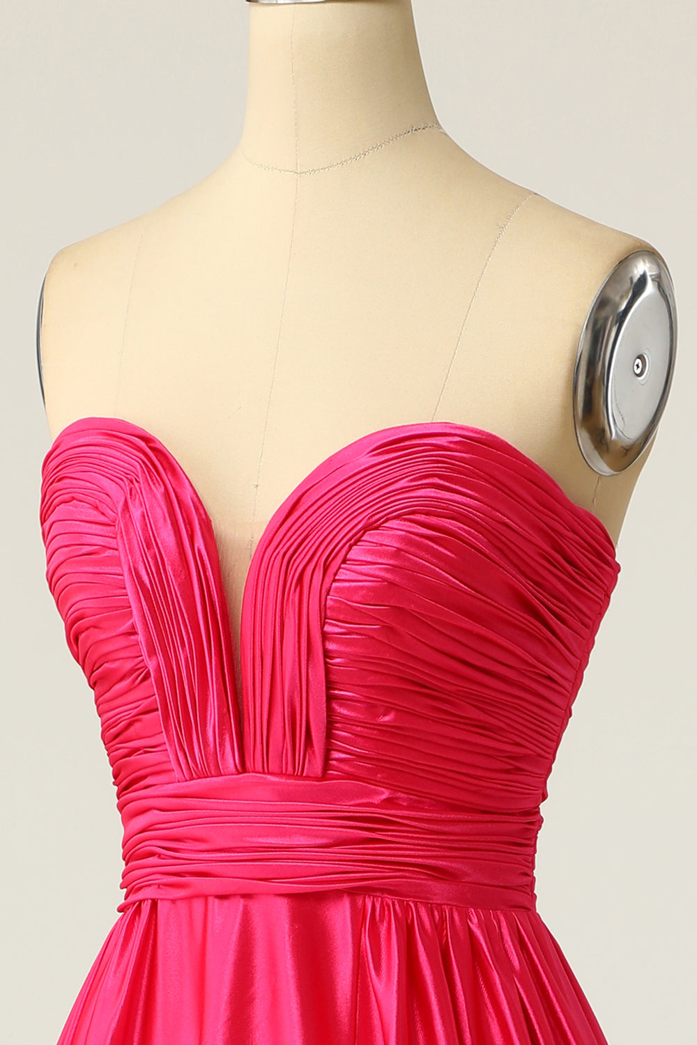 A Line Sweetheart Fuchsia Long Prom Dress with Ruched - Fashionpara