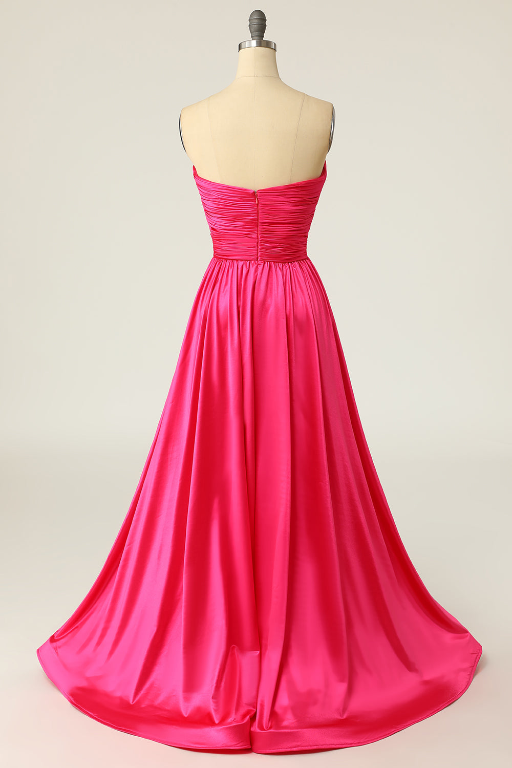 A Line Sweetheart Fuchsia Long Prom Dress with Ruched - Fashionpara