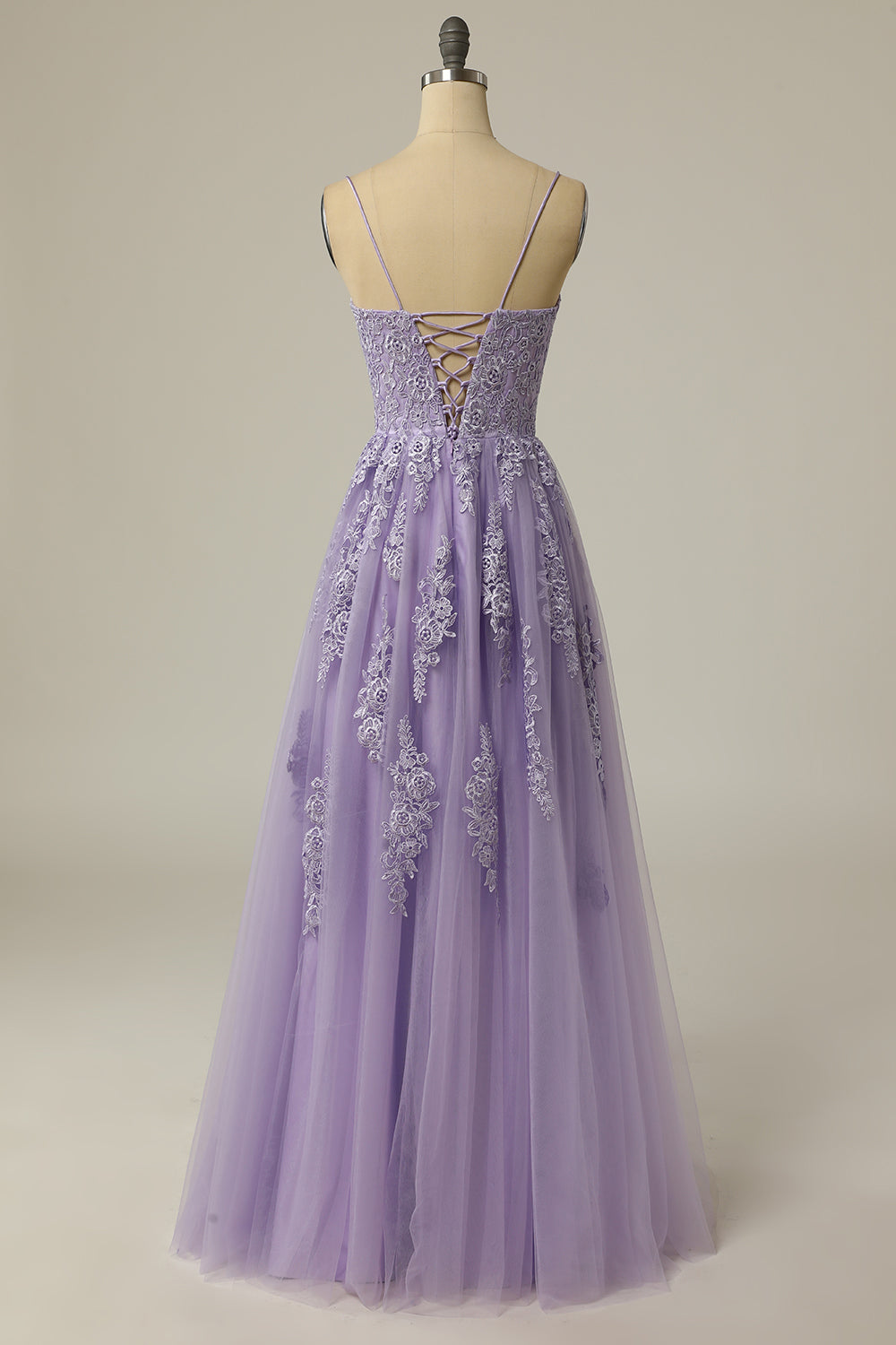 A Line Strapless Light Purple Long Prom Dress with Appliques - Fashionpara