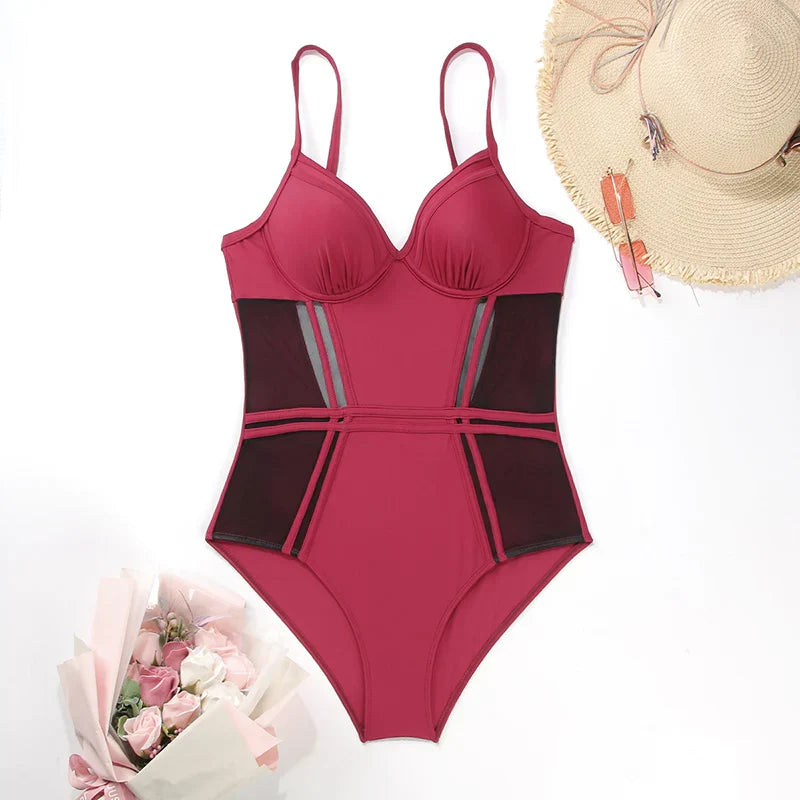 ZRTAK Patchwork Solid Monokini Swimsuit One Piece