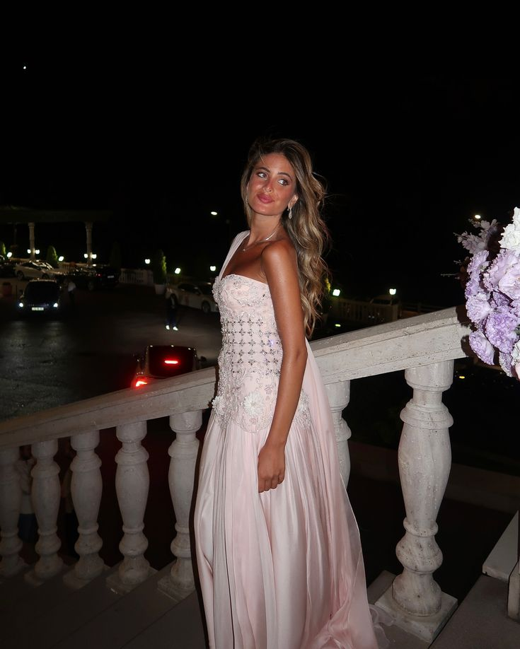 Pretty Pink One Shoulder Chiffon Beaded Appliques Long Party Dress Evening Dress D1017