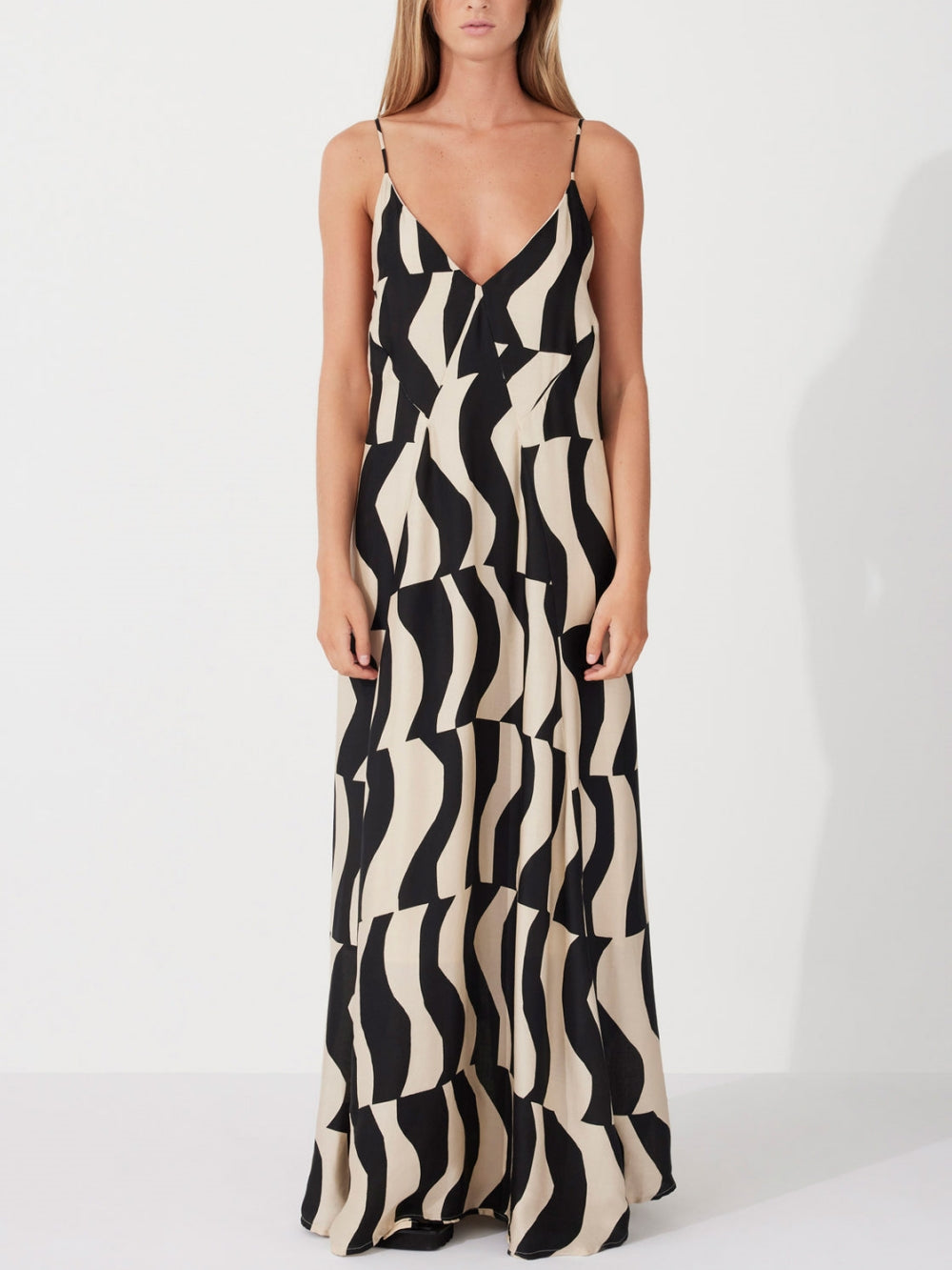 Geometric Print Spaghetti Strap Slip Maxi Dress