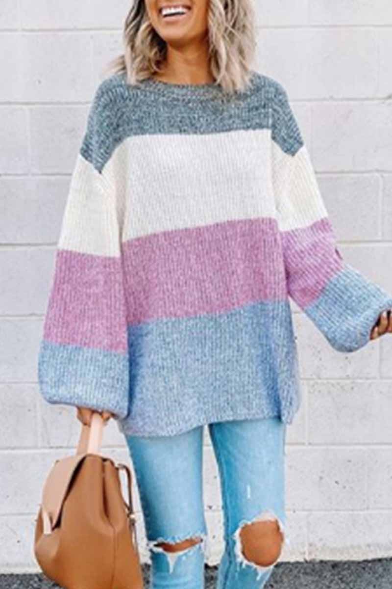 Florcoo Striped Loose Round Neck Sweater for Effortless Style