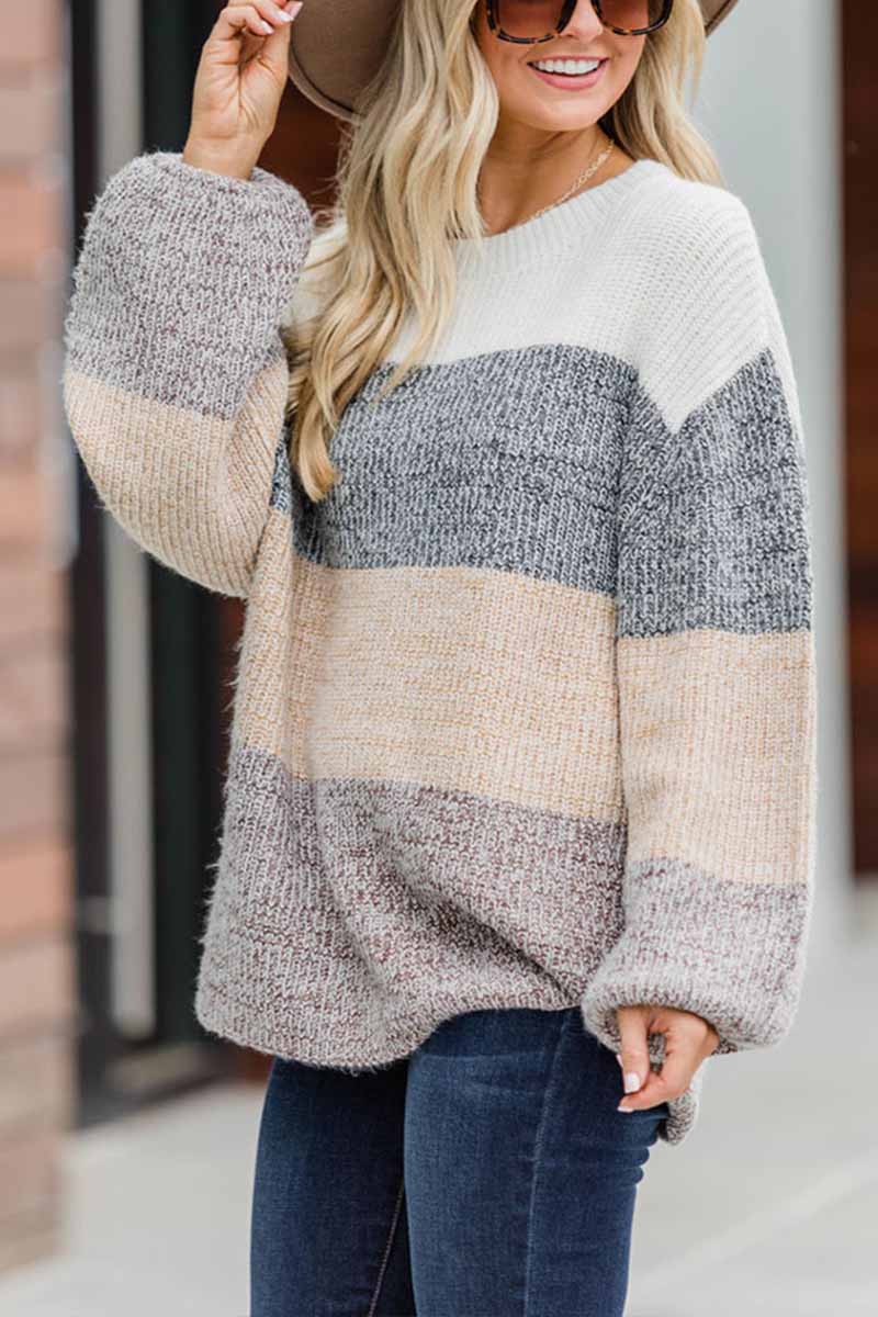 Florcoo Striped Loose Round Neck Sweater for Effortless Style