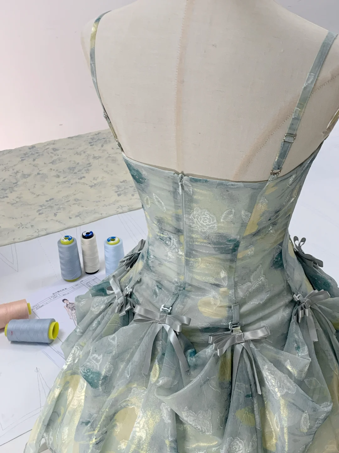 Pretty Spaghetti Straps Blue Chiffon Print Floral A Line Short Party Dress Formal Homecoming Dress S892