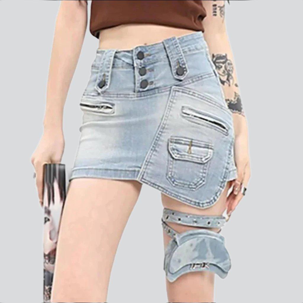 Zipper pocket urban denim skirt - Fashionpara