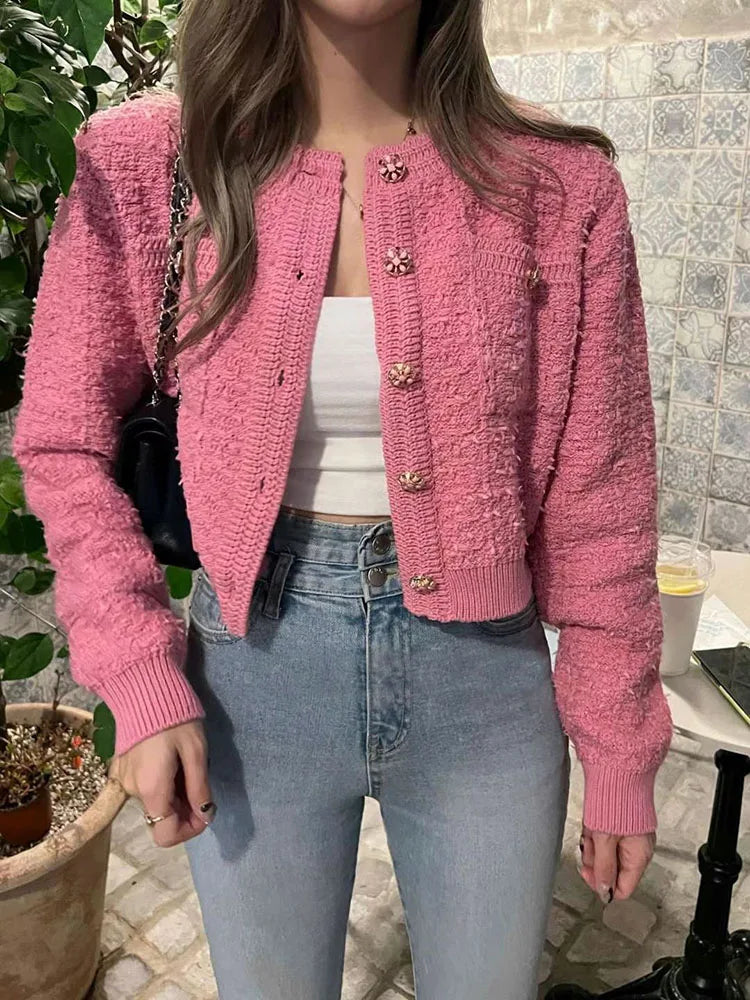 Retro Single Breasted O-Neck Knit Cardigan