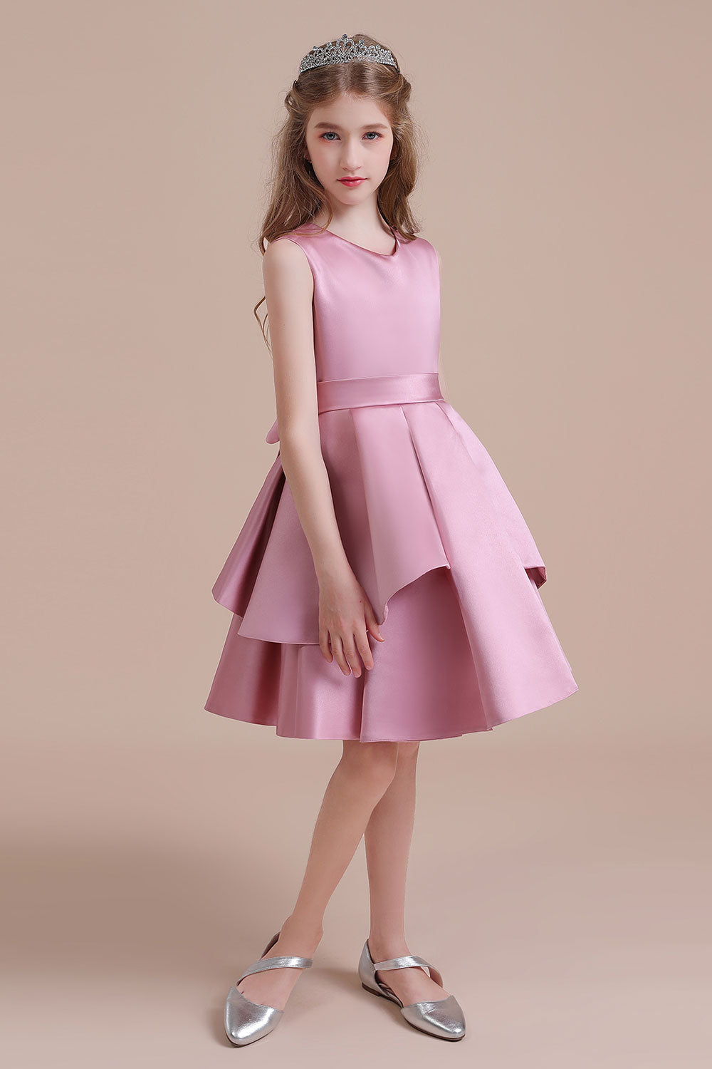A-Line Best Satin Knee Length Flower Girl Dress - Fashionpara