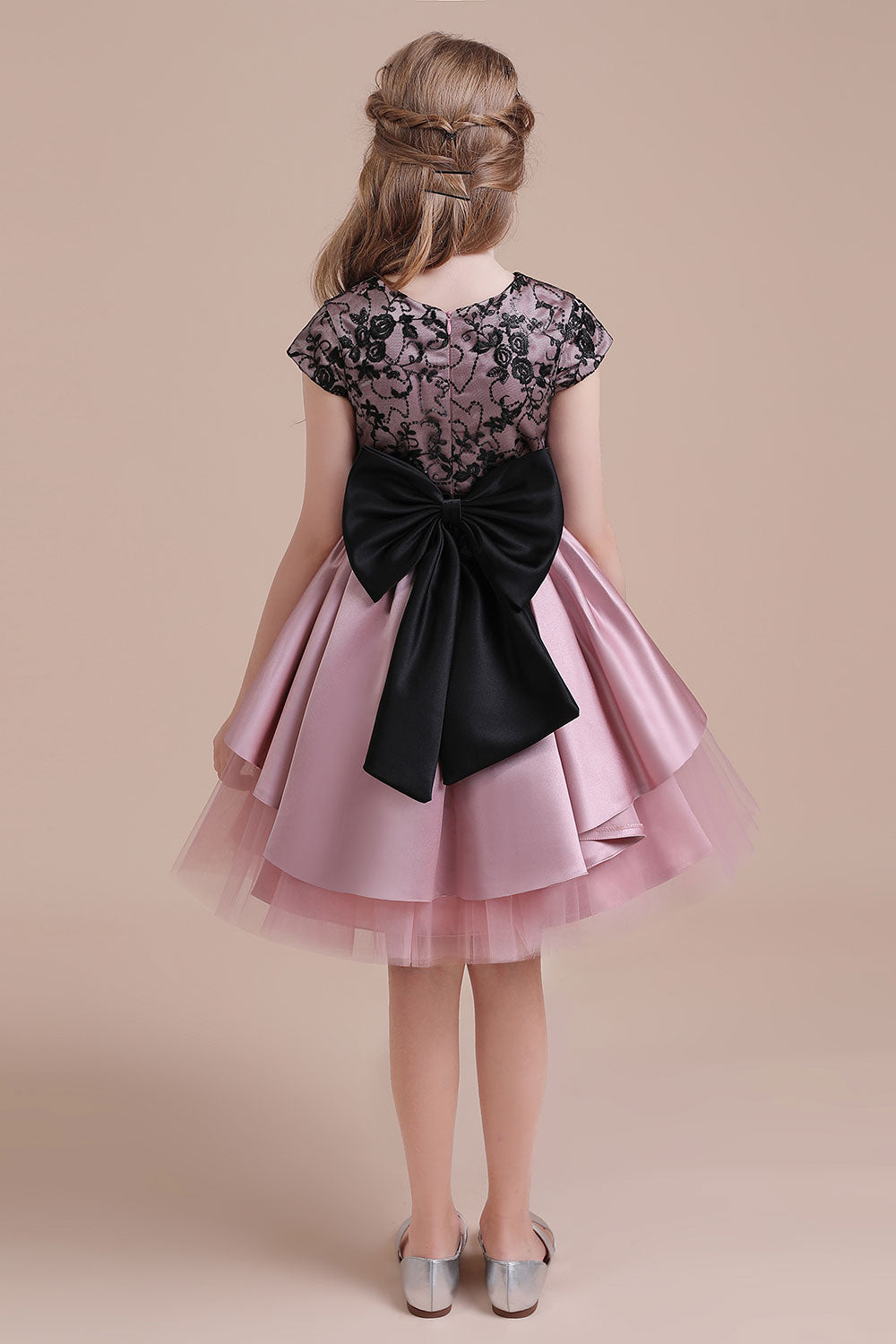 A-Line Cap Sleeve Lace Tulle Knee Length Flower Girl Dress On Sale - Fashionpara