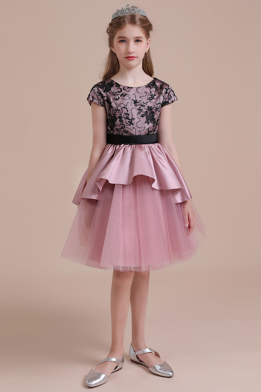 A-Line Cap Sleeve Lace Tulle Knee Length Flower Girl Dress On Sale - Fashionpara