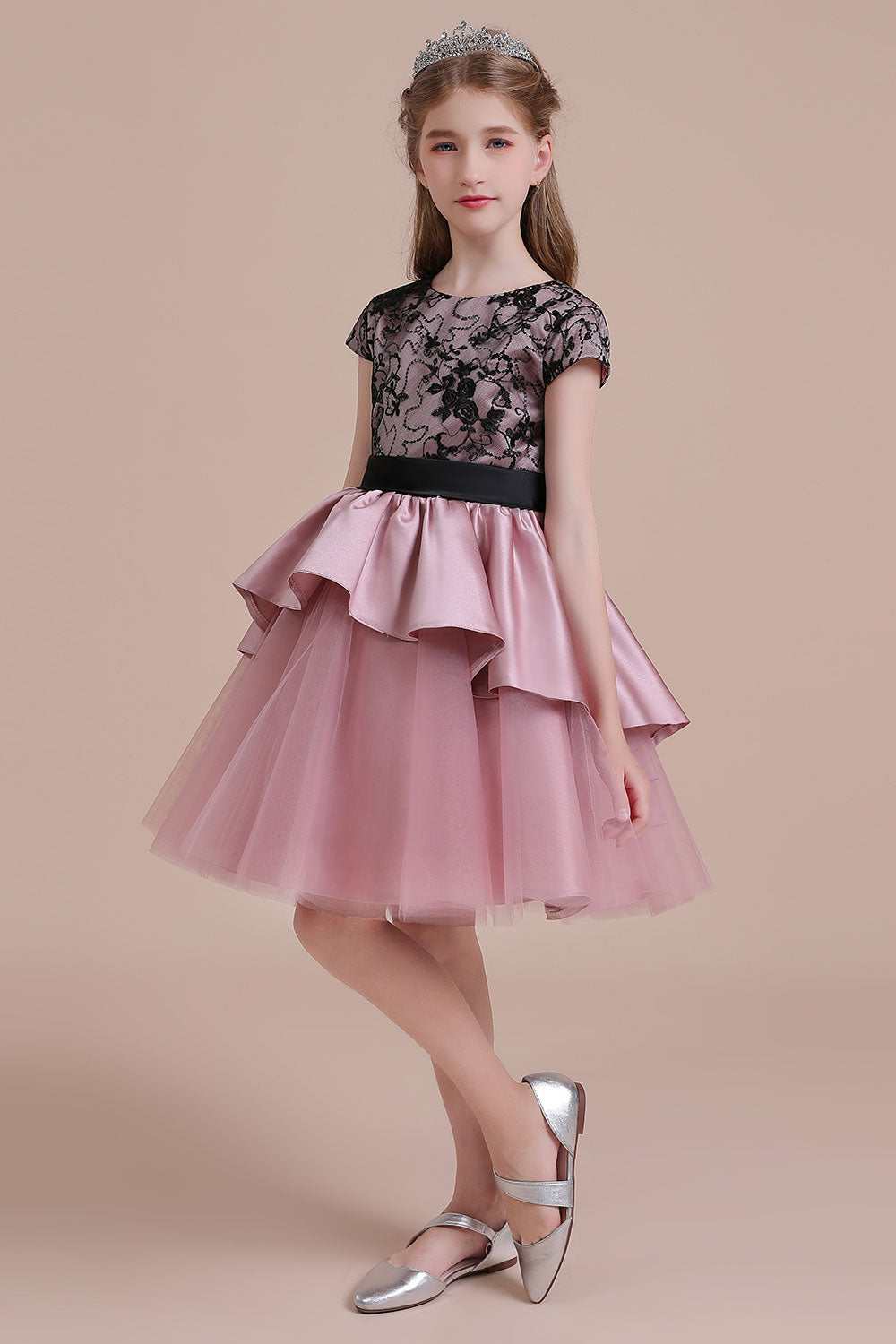A-Line Cap Sleeve Lace Tulle Knee Length Flower Girl Dress On Sale - Fashionpara