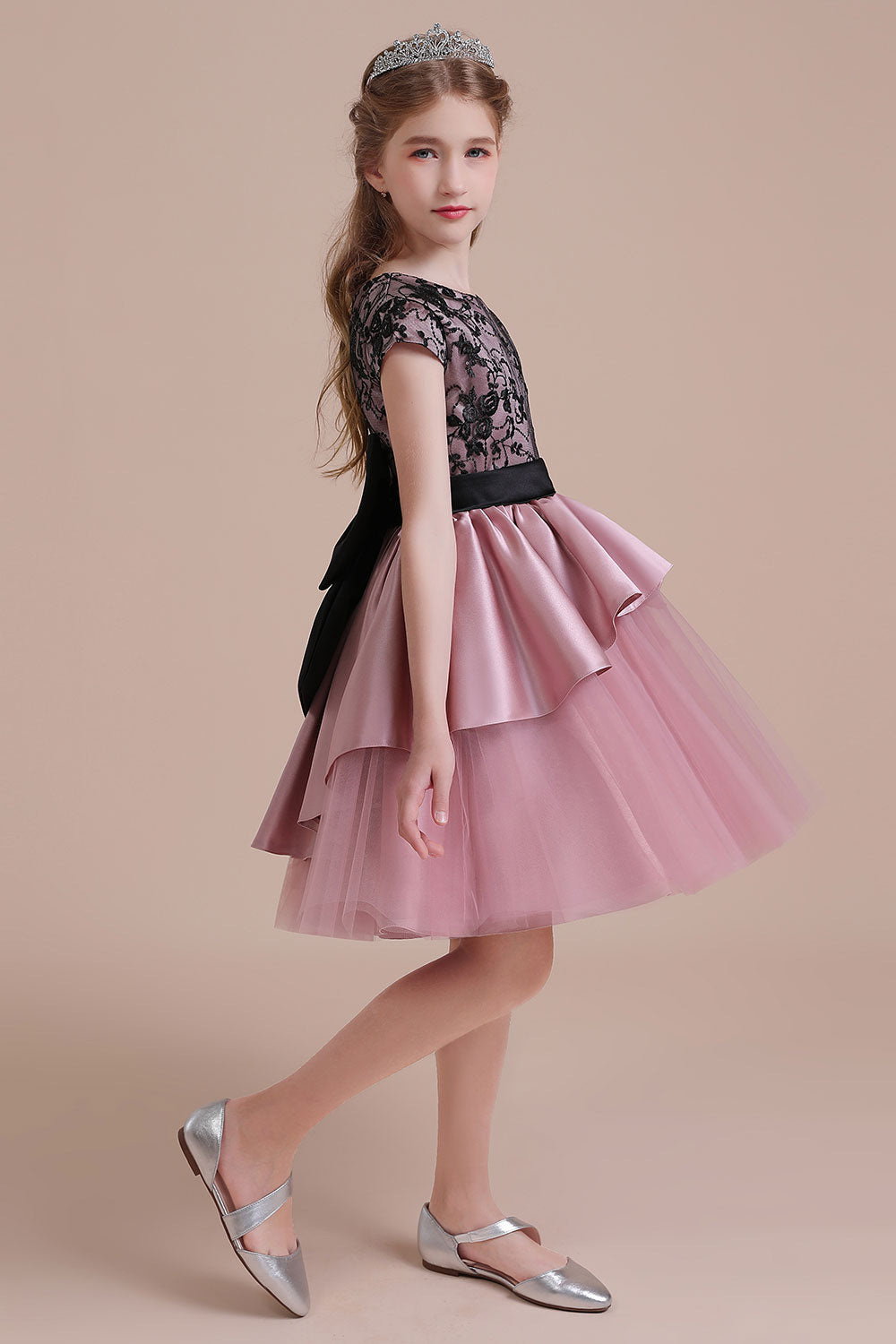 A-Line Cap Sleeve Lace Tulle Knee Length Flower Girl Dress On Sale - Fashionpara