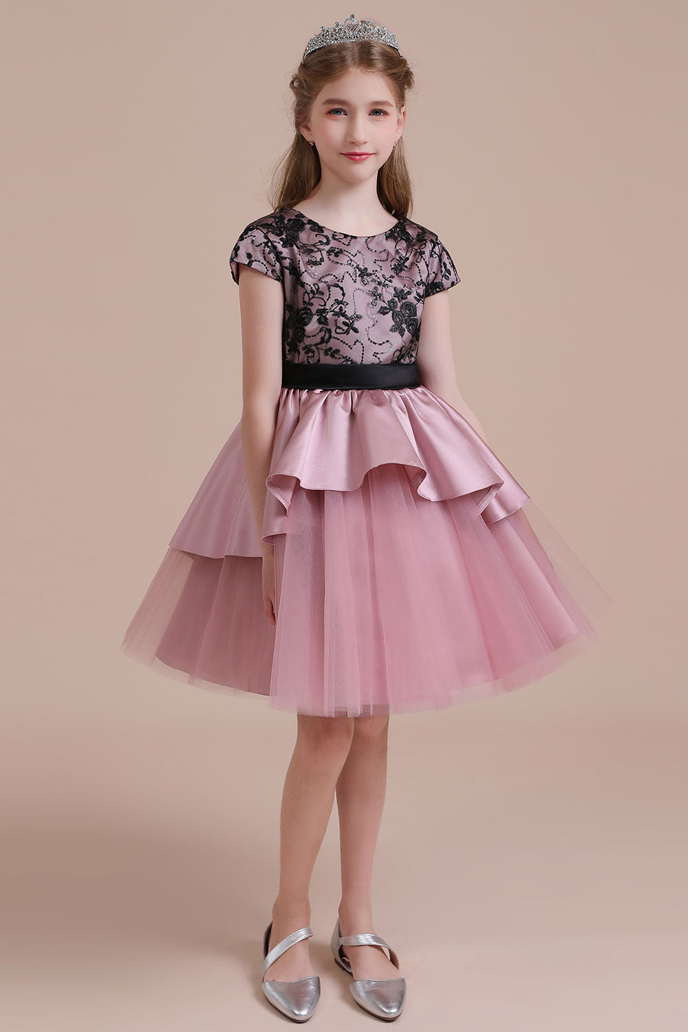 A-Line Cap Sleeve Lace Tulle Knee Length Flower Girl Dress On Sale - Fashionpara