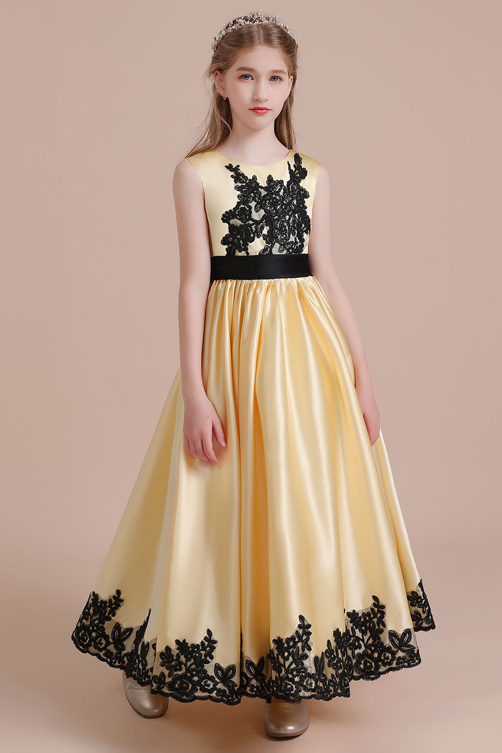 A-Line Chic Bow Appliques Satin Flower Girl Dress - Fashionpara