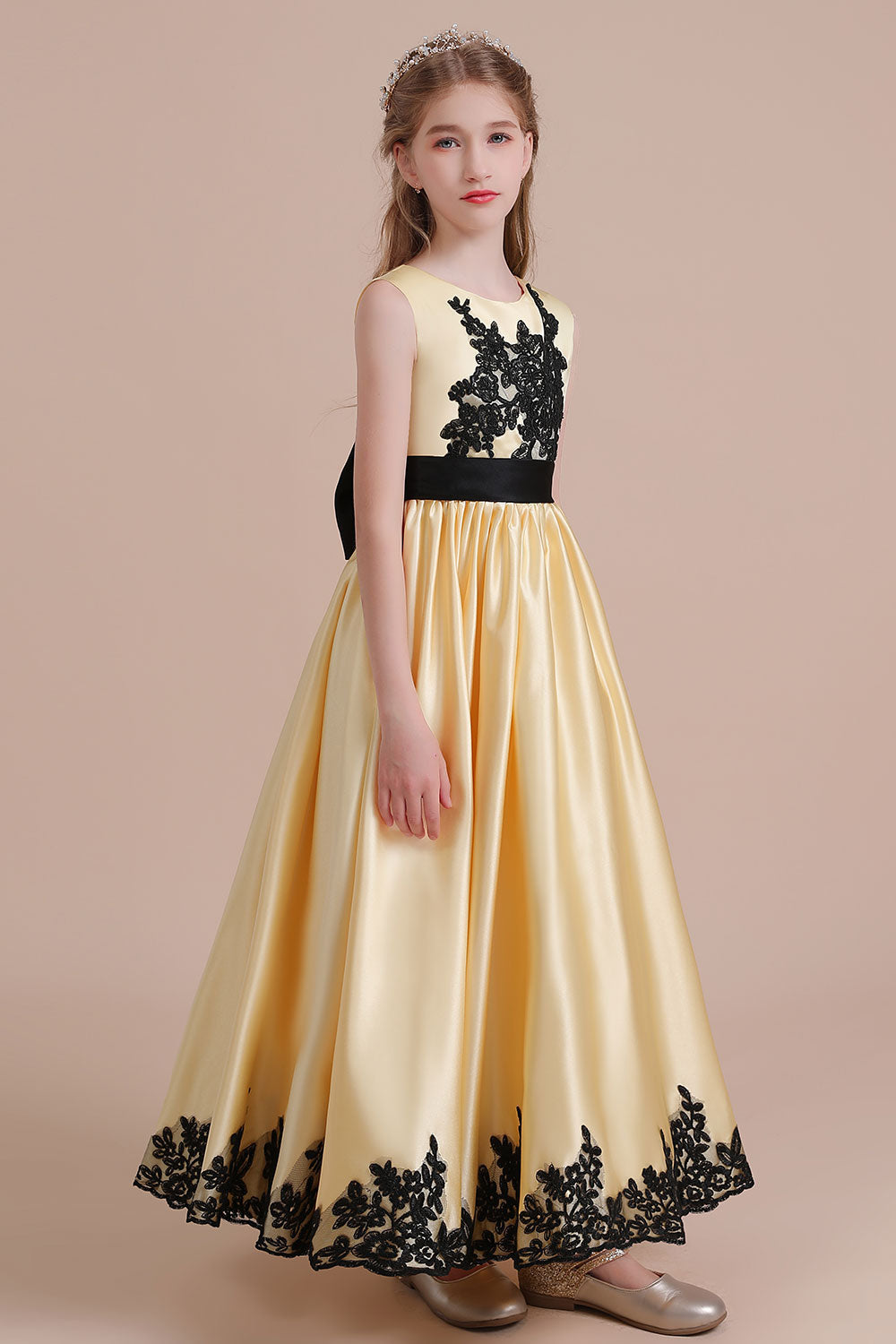 A-Line Chic Bow Appliques Satin Flower Girl Dress - Fashionpara