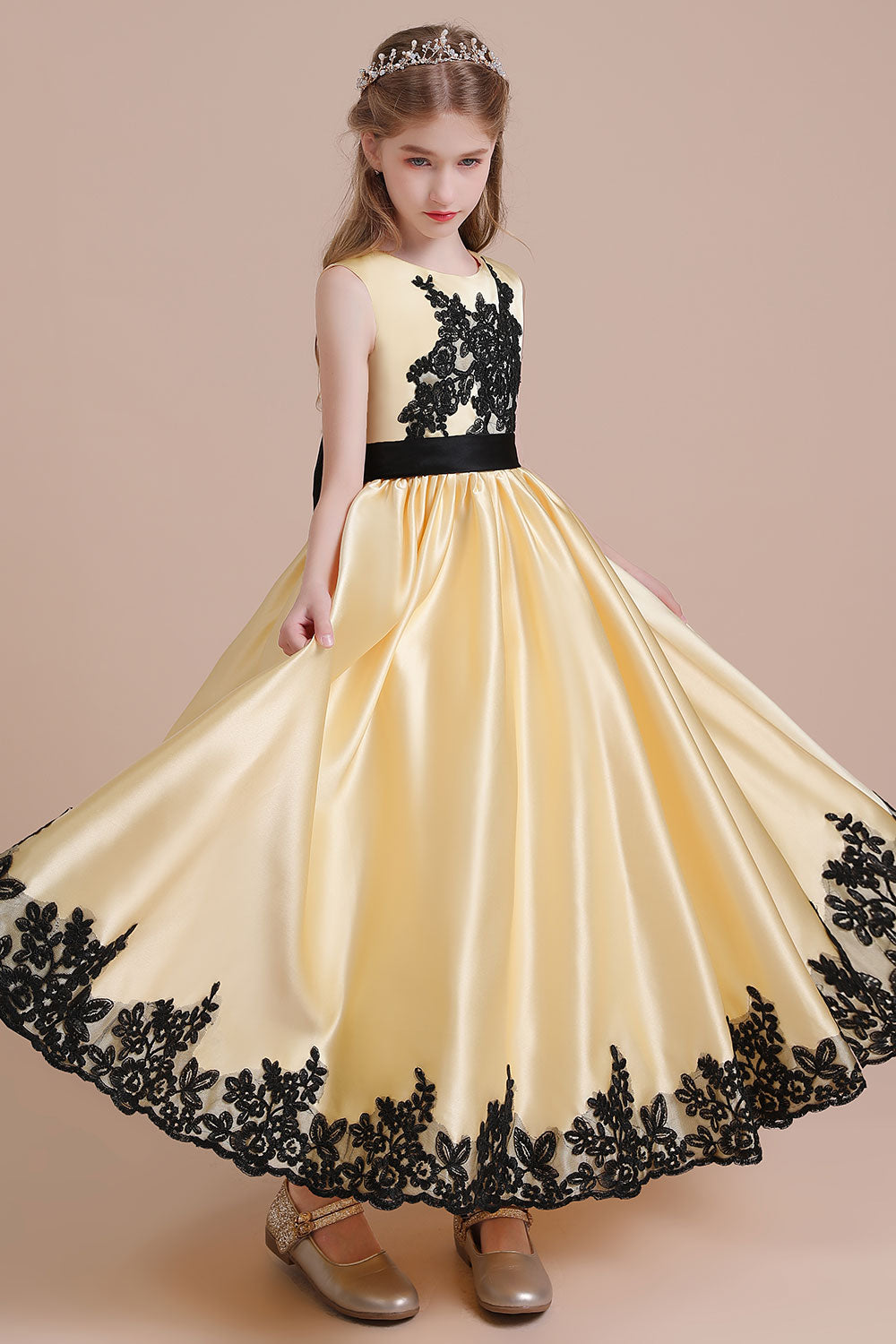 A-Line Chic Bow Appliques Satin Flower Girl Dress - Fashionpara