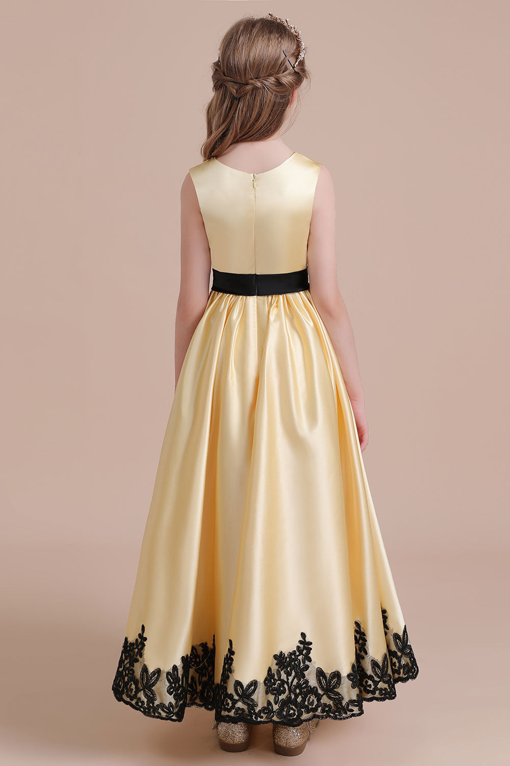A-Line Chic Bow Appliques Satin Flower Girl Dress - Fashionpara