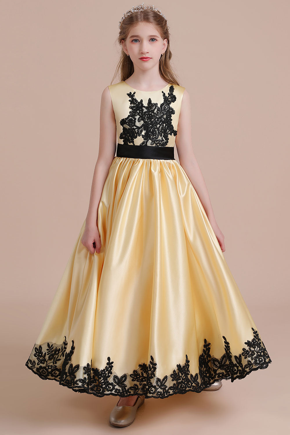 A-Line Chic Bow Appliques Satin Flower Girl Dress - Fashionpara