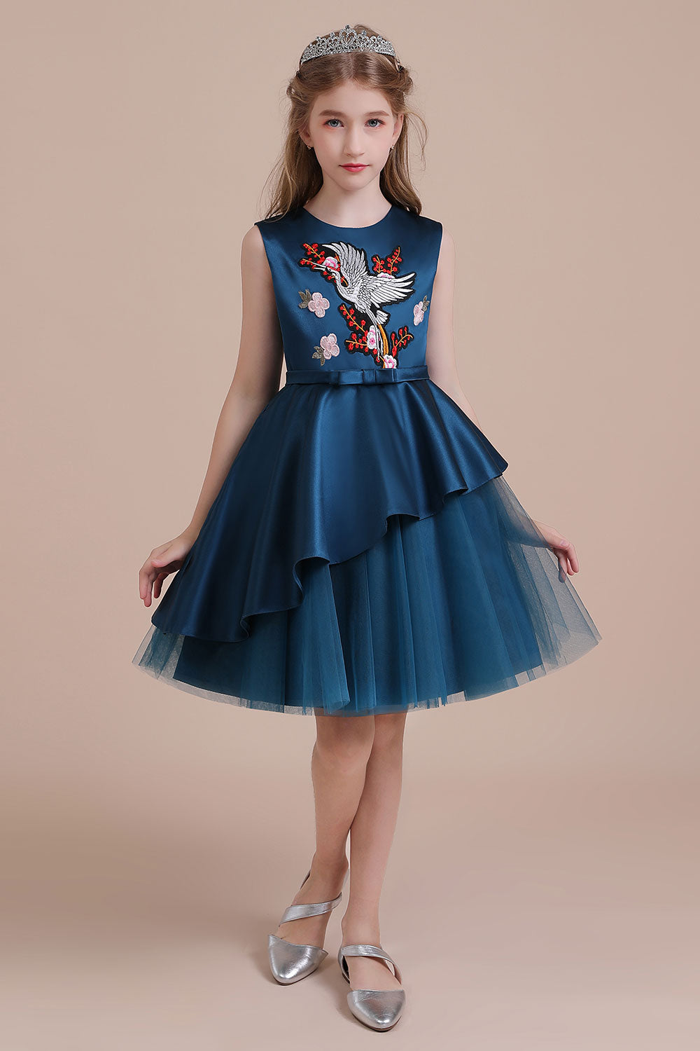 A-Line Embroidered Satin Tulle Flower Girl Dress On Sale - Fashionpara