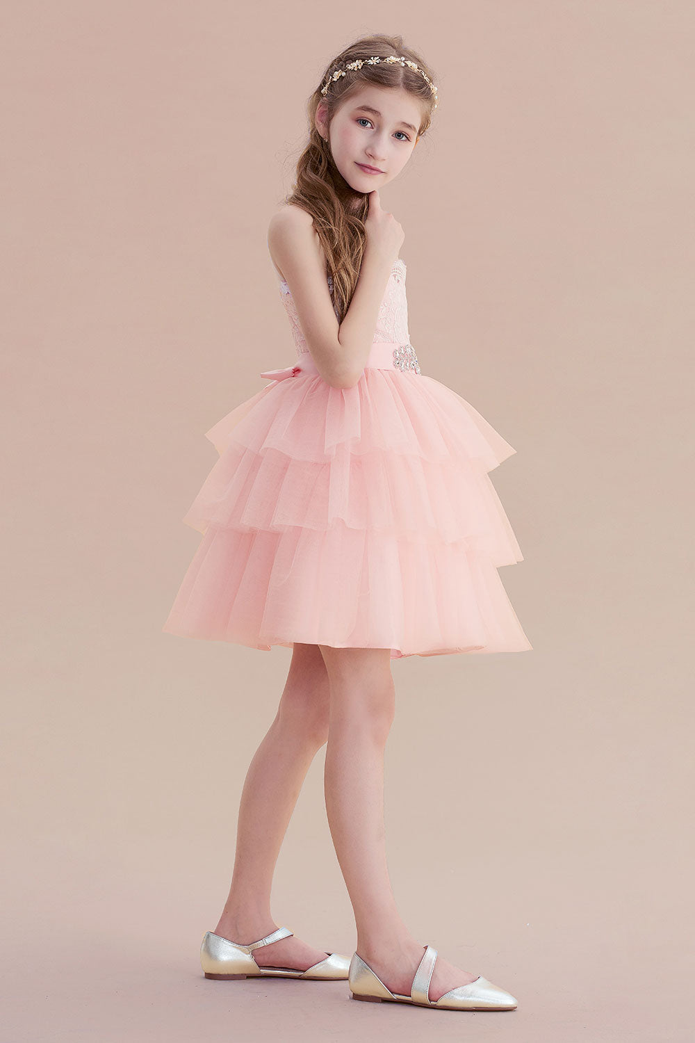 A-Line Graceful Layered Tulle Flower Girl Dress - Fashionpara