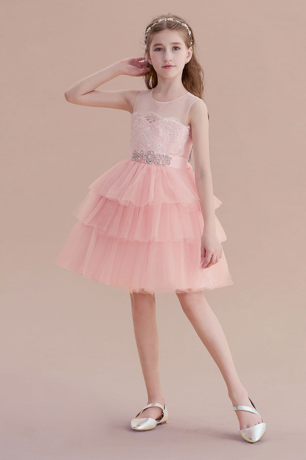 A-Line Graceful Layered Tulle Flower Girl Dress - Fashionpara