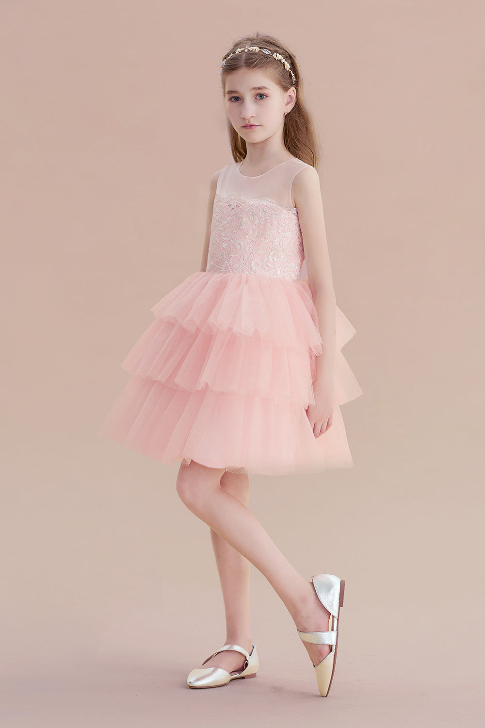 A-Line Graceful Layered Tulle Flower Girl Dress - Fashionpara