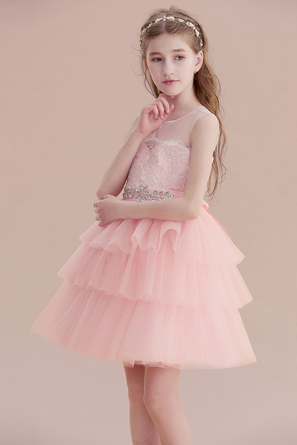 A-Line Graceful Layered Tulle Flower Girl Dress - Fashionpara