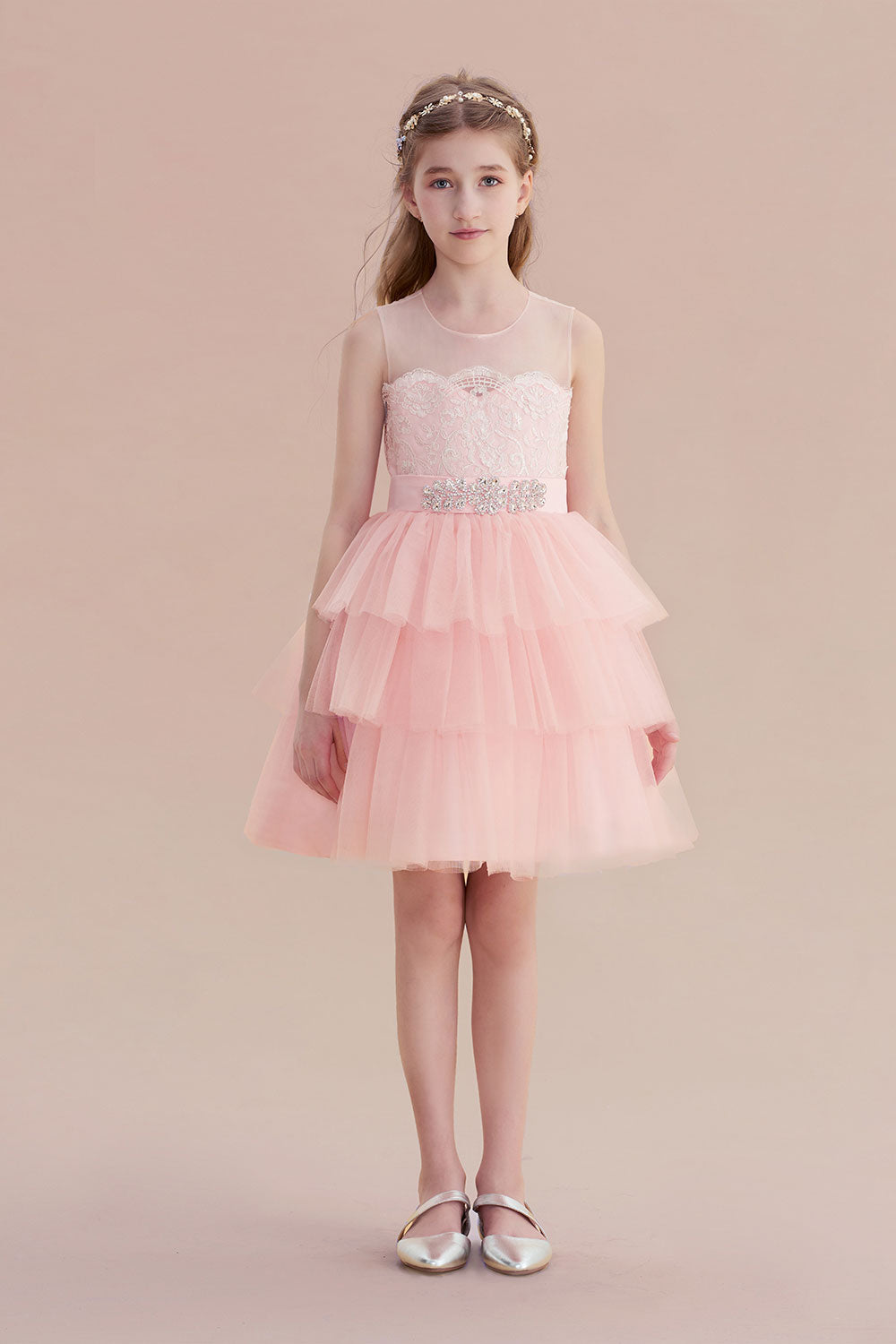 A-Line Graceful Layered Tulle Flower Girl Dress - Fashionpara
