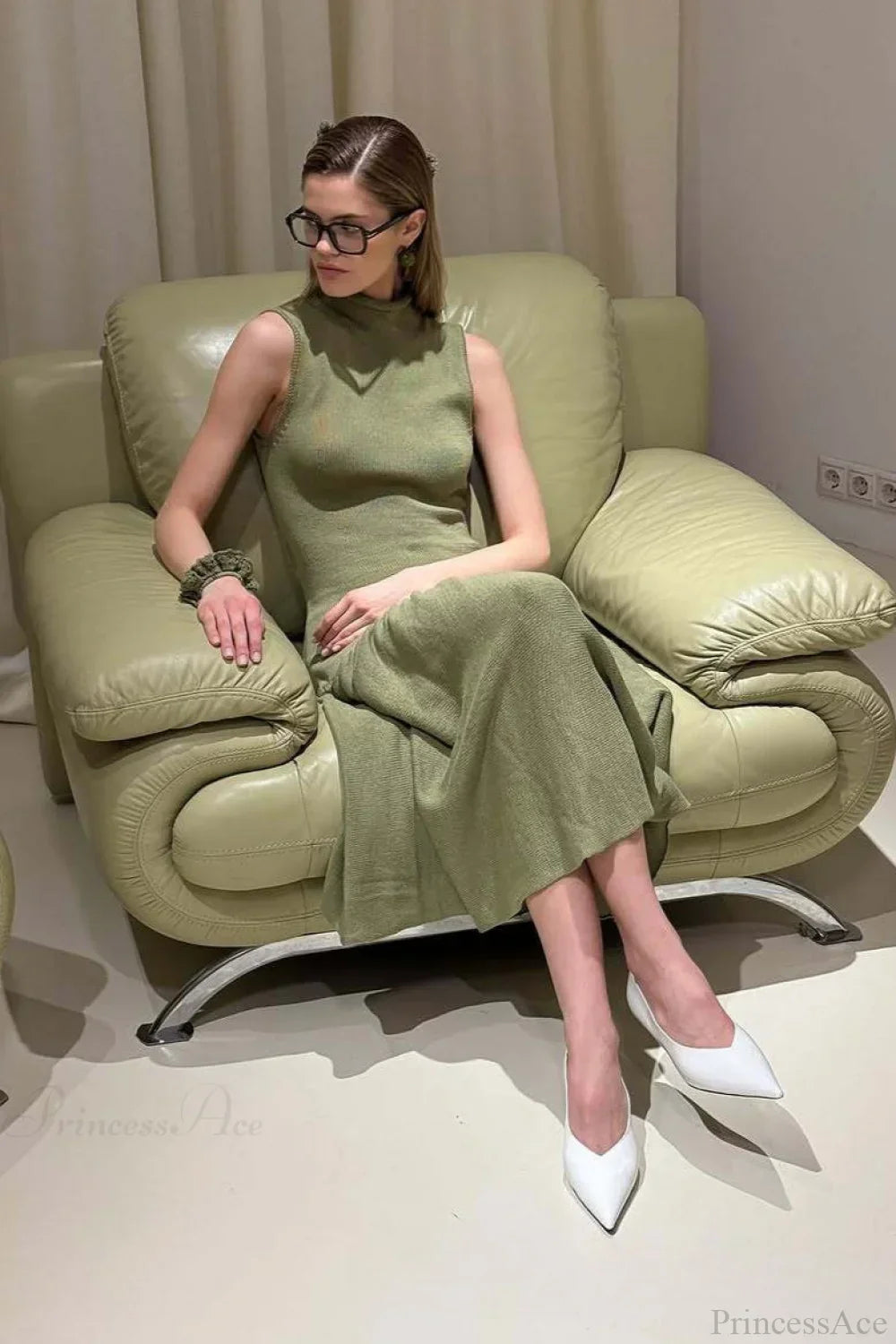 Knit Mock Neck Sleeveless Drop Waist Midi Dress 3