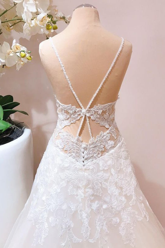 A-Line Lace Appliques Wedding Dress Tulle Bridal Gown - Fashionpara