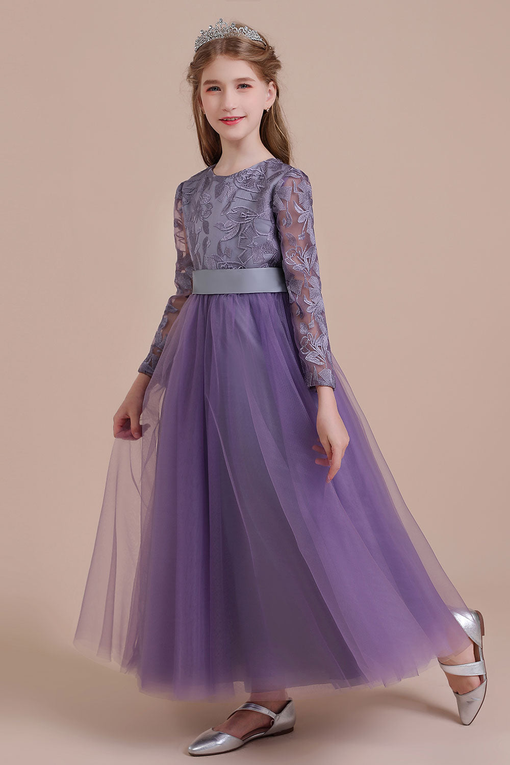 A-Line Long Sleeve Ankle Length Flower Girl Dress On Sale - Fashionpara