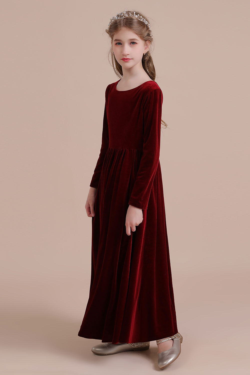 A-Line Long Sleeve Velvet Flower Girl Dress On Sale - Fashionpara