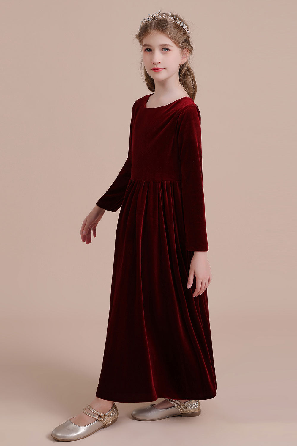 A-Line Long Sleeve Velvet Flower Girl Dress On Sale - Fashionpara