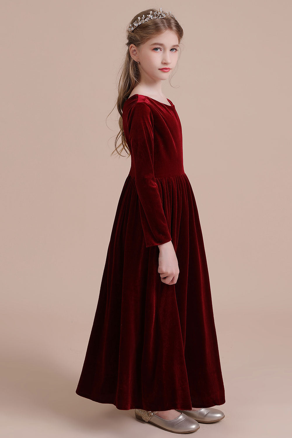A-Line Long Sleeve Velvet Flower Girl Dress On Sale - Fashionpara