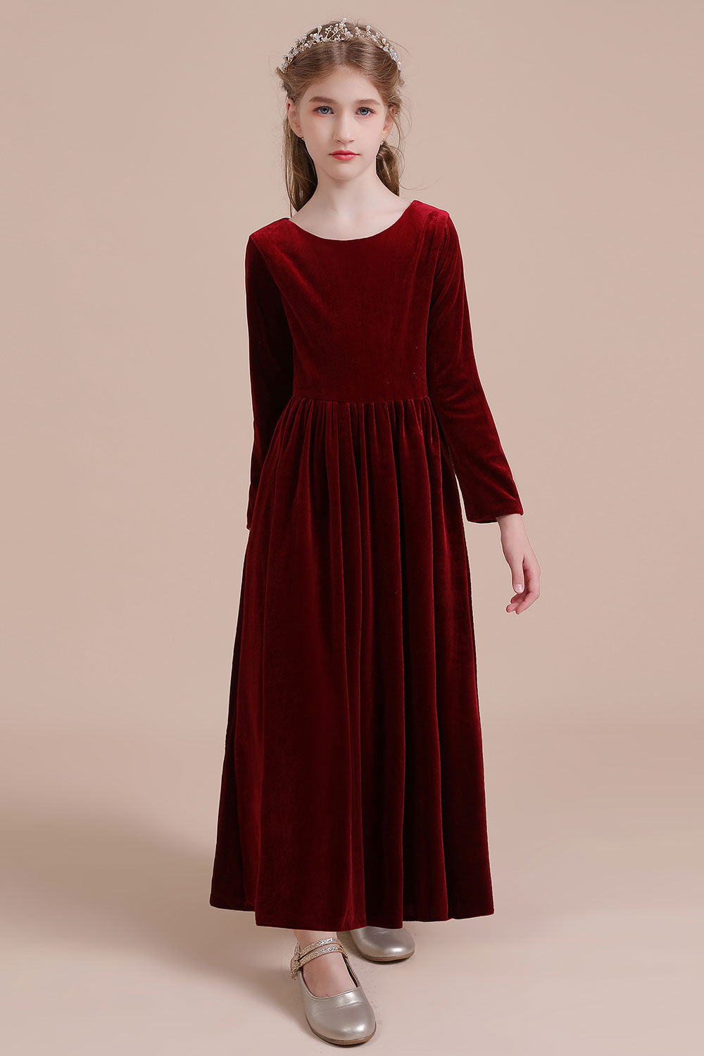 A-Line Long Sleeve Velvet Flower Girl Dress On Sale - Fashionpara