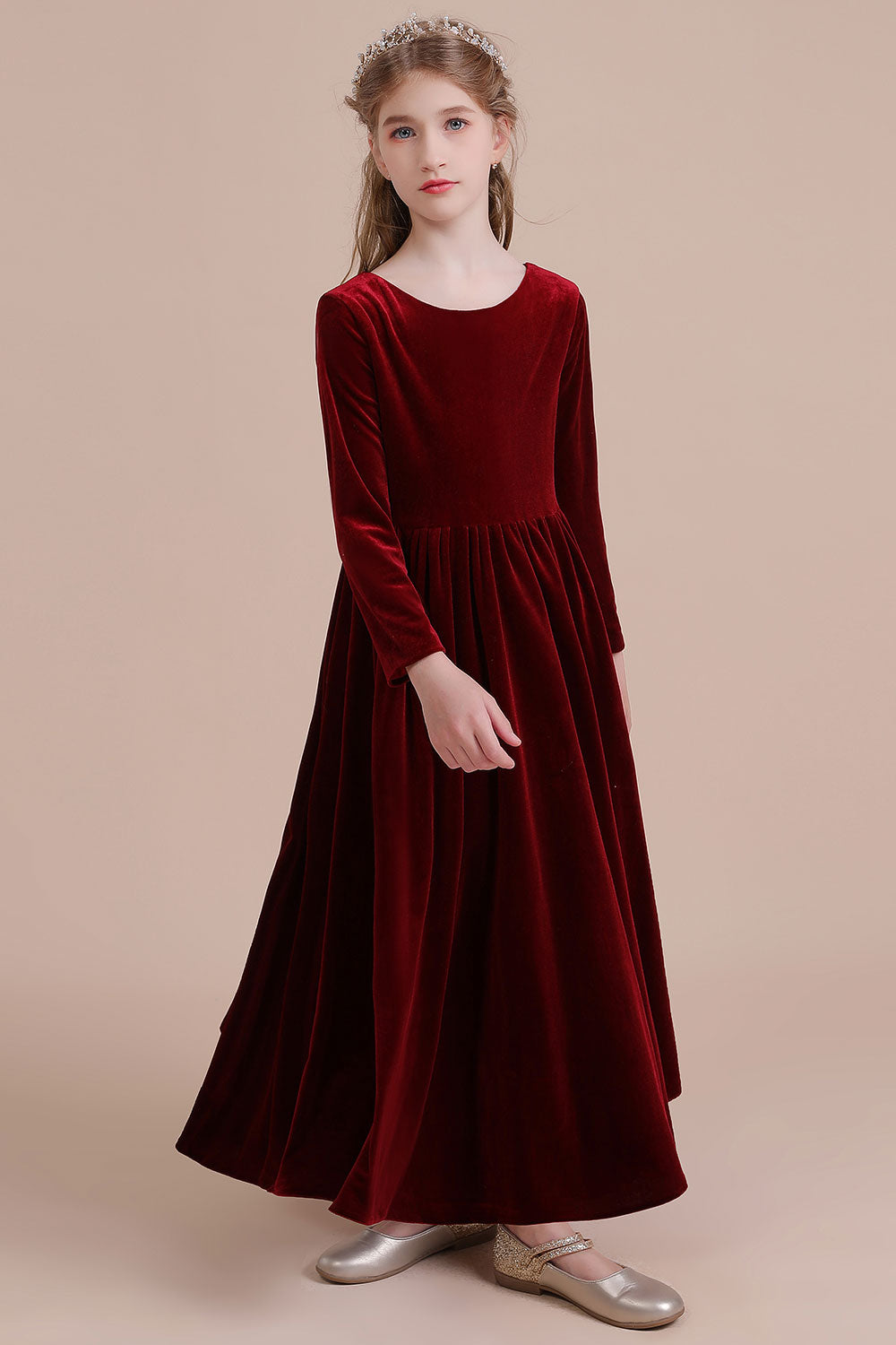 A-Line Long Sleeve Velvet Flower Girl Dress On Sale - Fashionpara