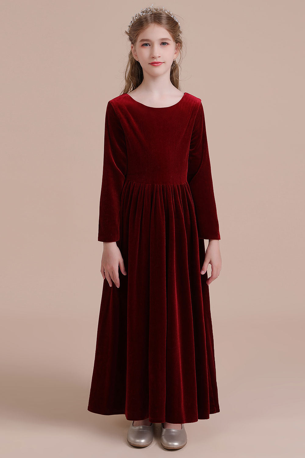 A-Line Long Sleeve Velvet Flower Girl Dress On Sale - Fashionpara