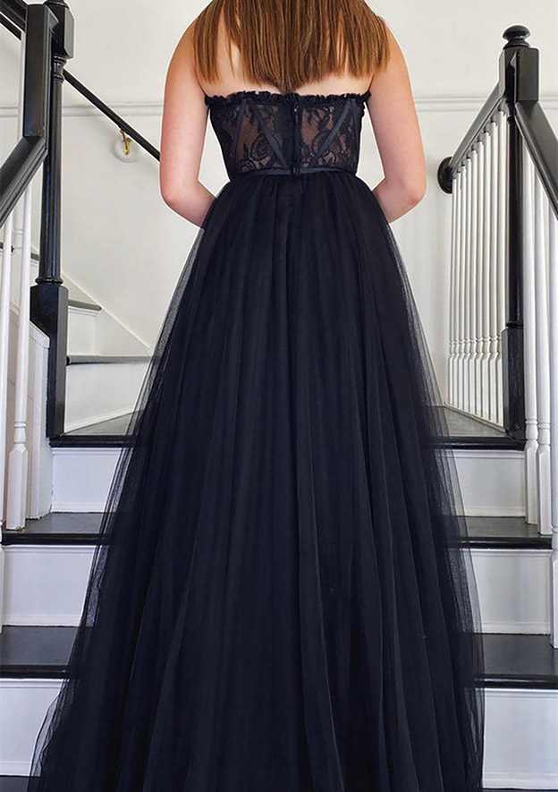 A-Line Sweetheart Strapless Tulle Prom Dress/Evening Dress With Appliqued Detail - Fashionpara
