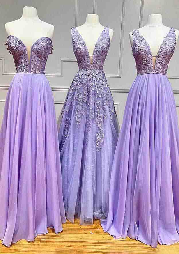 A-Line V-Neck Sleeveless Laced Long Prom Dress/Evening Dress with Beading - Fashionpara