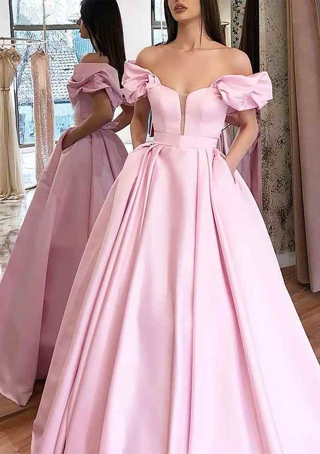 A-Line/Princess Off-the-Shoulder Prom Dress/Evening Dress With Pleated Pockets - Fashionpara