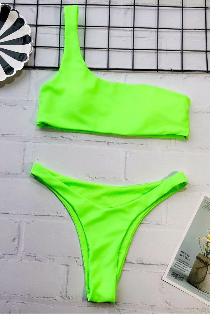 One Shoulder High-waisted Tankini Bikini Set (2 Colors) - Fashionpara