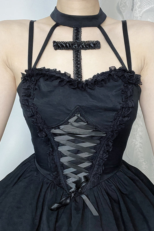 Sexy Cross Halter Strap Gothic Dress