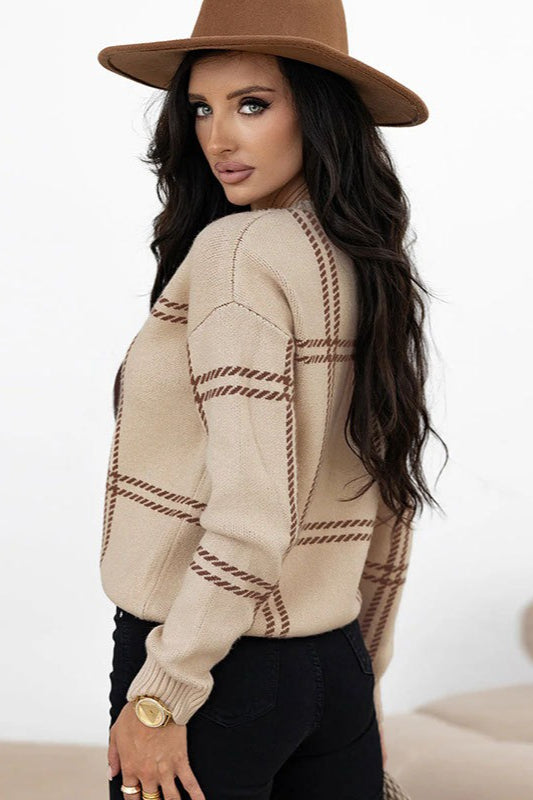 Plaid Crew Neck Relaxed Sweater 4