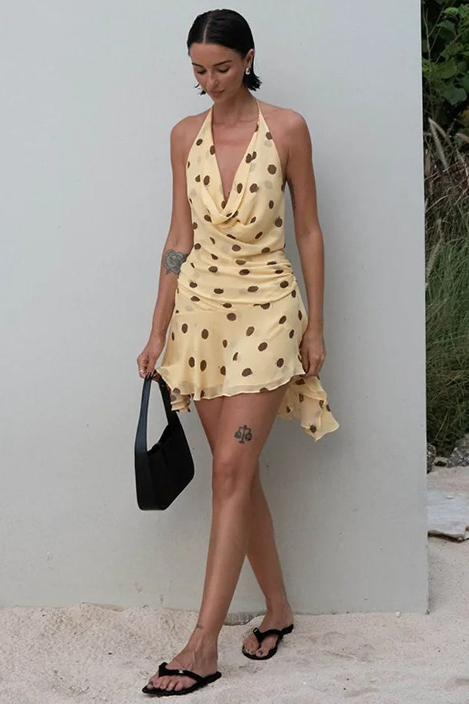 Polka Dot Halter Mini Dress - Fashionpara