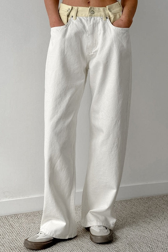 Colorblock Loose Straight Jeans