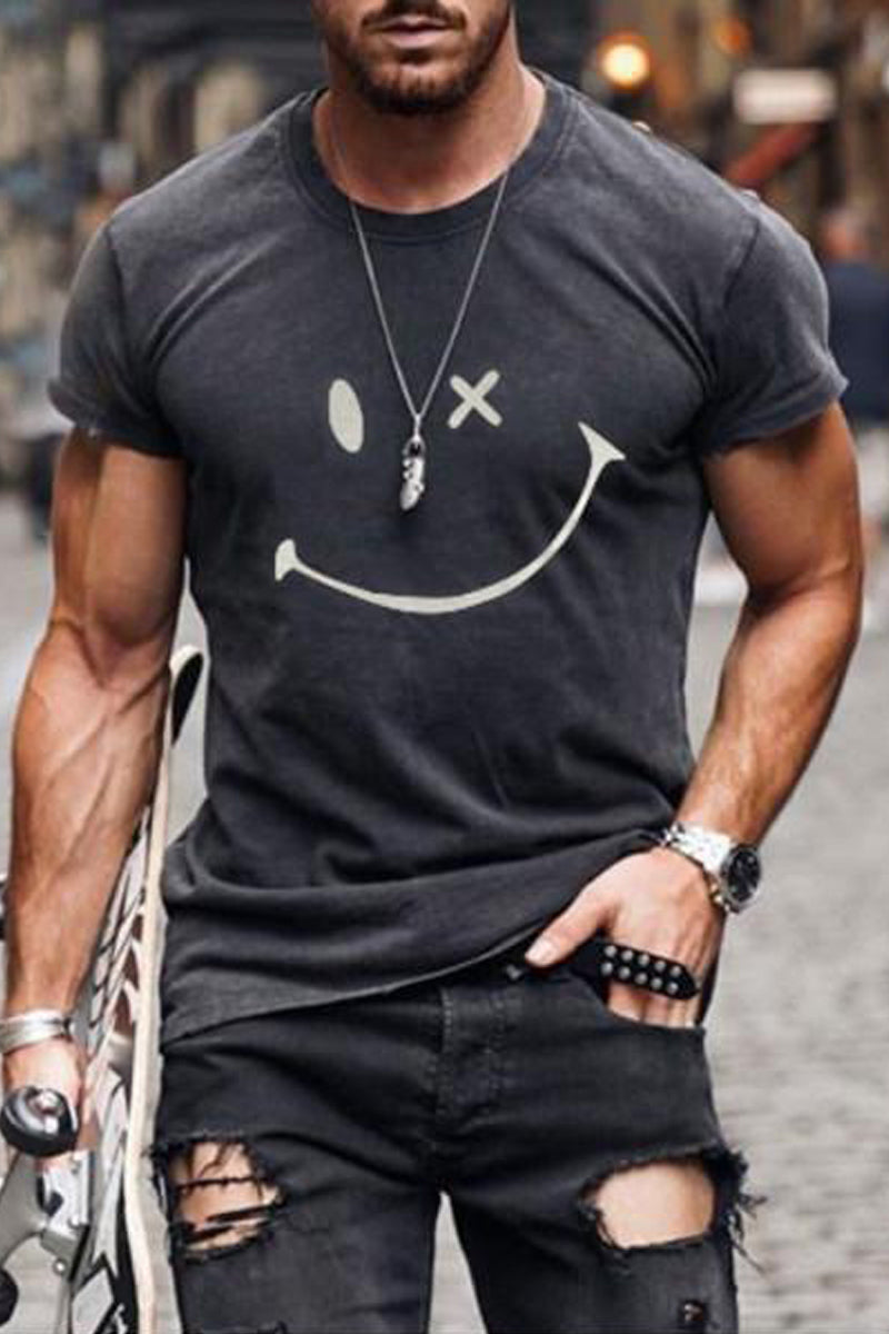 Mens Fashion Washing Short Sleeve Smiley T-shirt - Fashionpara