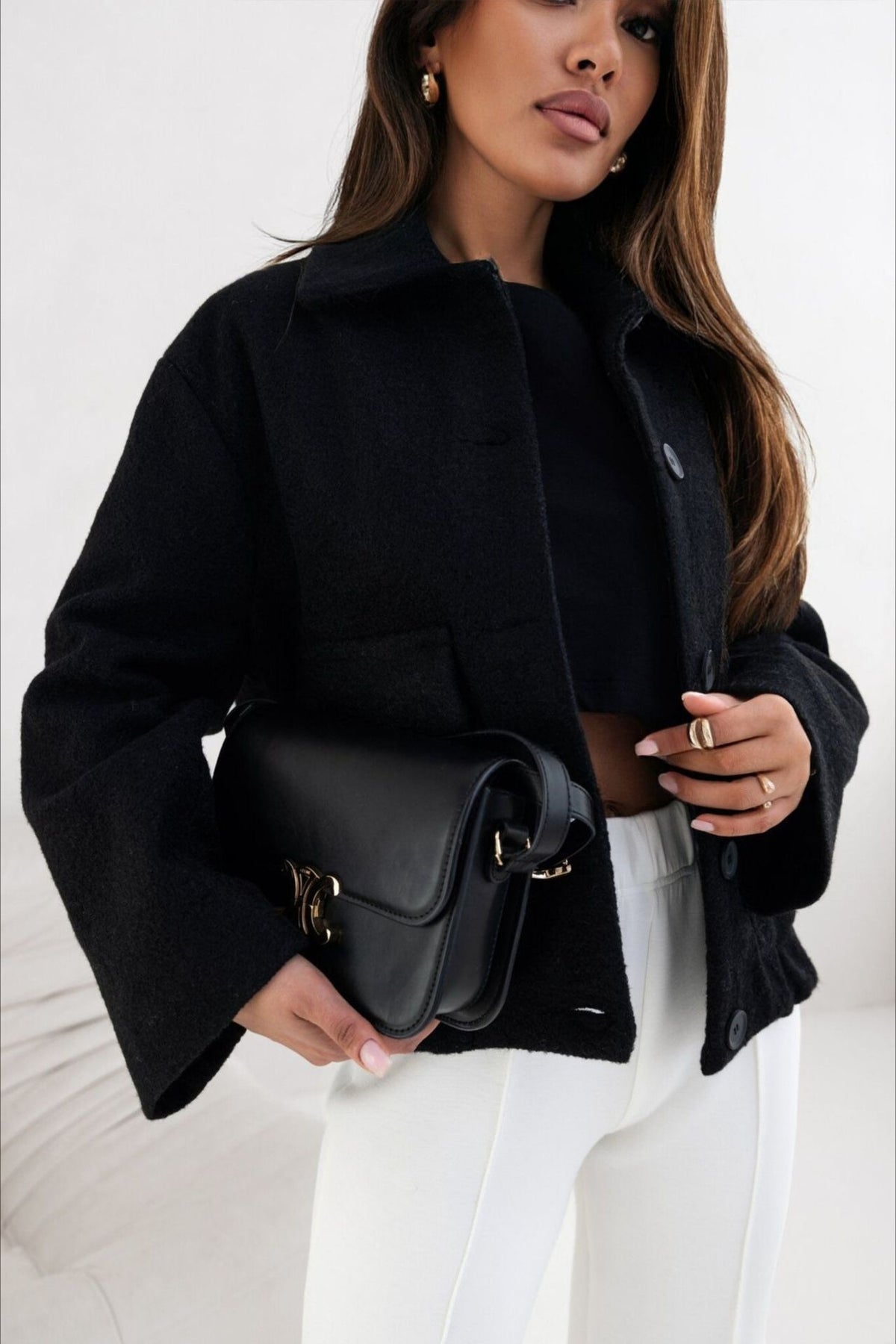 Solid Wool Pocket Elastic Snap Coat 10