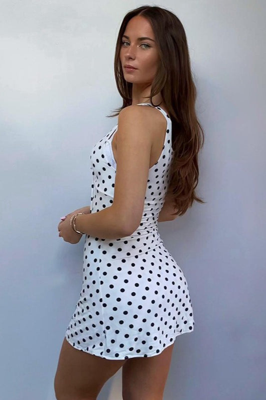 Polka Dot Tie-Front Slip Dress - Fashionpara