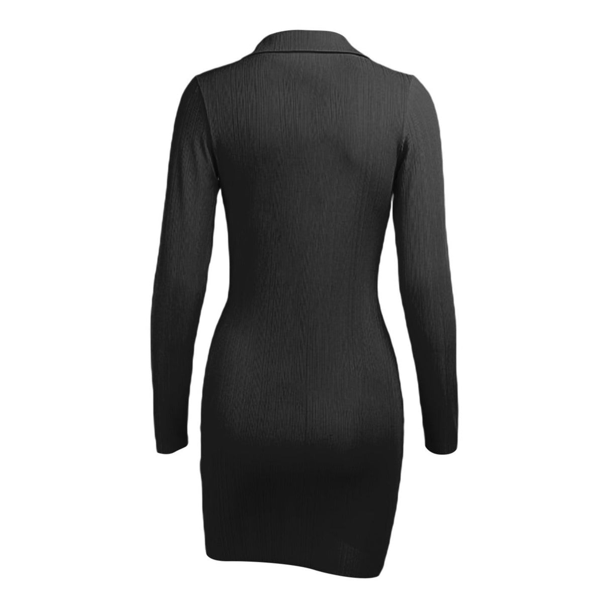 Ribbed Collared Deep V Twist-Front Long Sleeve Dress 11